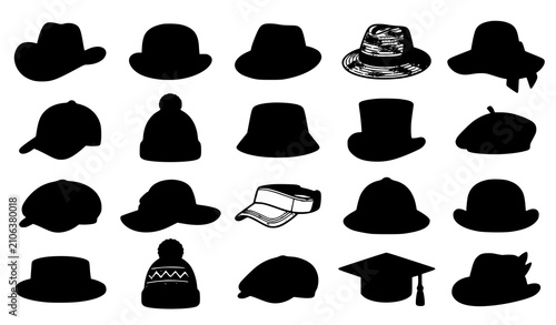 Konstfotografi Cartoon hat vector collection with cowboy derby Panama straw cap and vintage mal