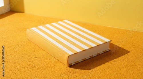 Striped Yellow and White Book with Matching Cover on Vibrant Background

