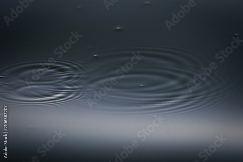 Obraz na plátně Soft overlapping circles spread across a dark pond as a quiet splash fades away