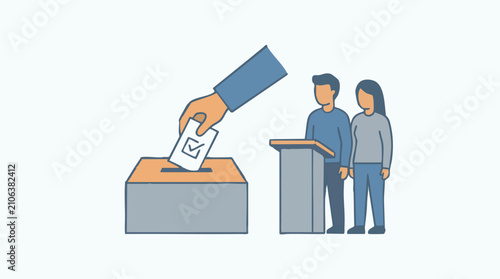 Фотография Voting and Elections: Hand dropping ballot into box with voters