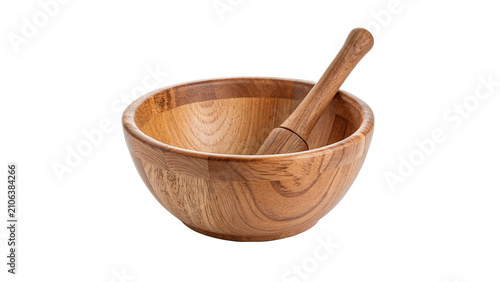 Quadro su tela Small rustic wooden mortar and pestle crushing spice tool isolated on transparen