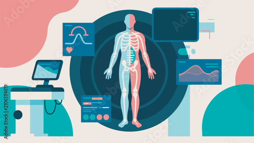 Konstfotografi Illustration Of A Full Body Mri Scan, Visualization Of The Human Body, And Digit