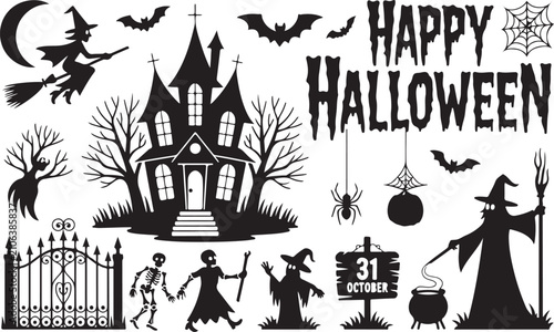 Obraz na plátne halloween ghosts set line art silhouette vector illustration