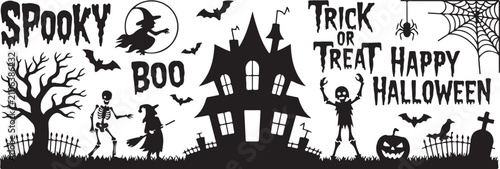 Obraz na plátne halloween ghosts set line art silhouette vector illustration