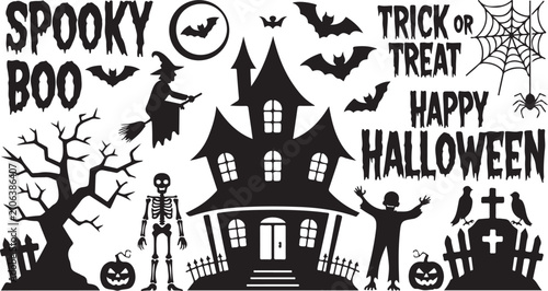 Quadro su tela halloween ghosts set line art silhouette vector illustration