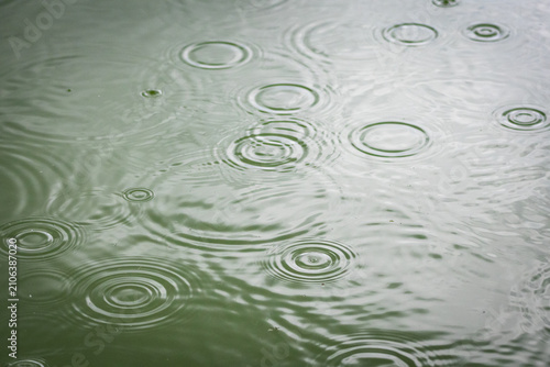 Konstfotografi Wide view of water marked by countless ripples from light rain