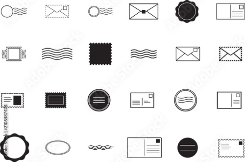 Foto Vintage postal and postmark outline icon set for scrapbook, mail, stationery and travel themed designs