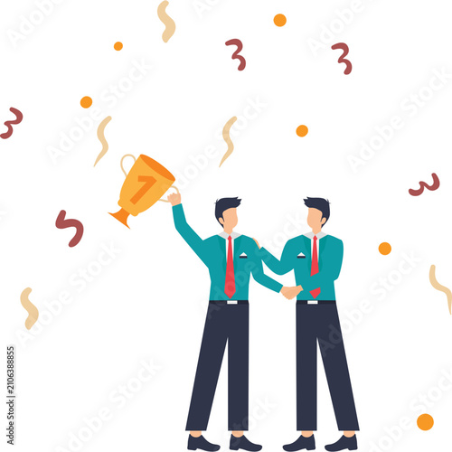 Photography Employer shaking hands with candidate holding trophy concept hiring best rewardi