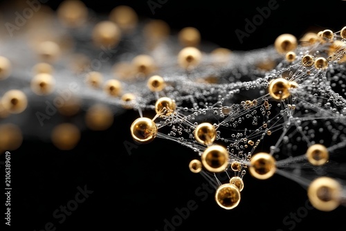 Abstract golden wire network floating over a dark background, symbolizing digital connections and intricate complexity.