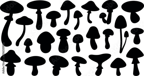 Obraz na płótnie Wild Mushroom Silhouettes Set and Forest Fungus Vector Illustration Collection f