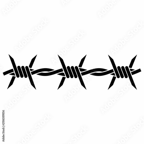 Foto Black silhouette of three sections of barbed wire, depicting a sharp and protective barrier