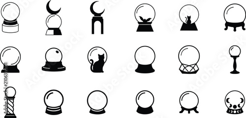 Photography Halloween crystal ball collection spooky silhouette icons for mystical divinatio