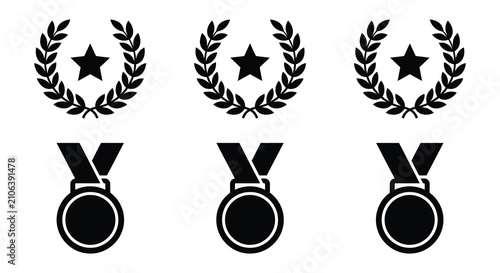 Bild auf Leinwand First second and third place medals black vector illustration on white