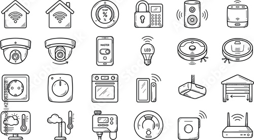 Billede på lærred Smart Home and Internet of Things Automation Line Icon Set Featuring Intelligent