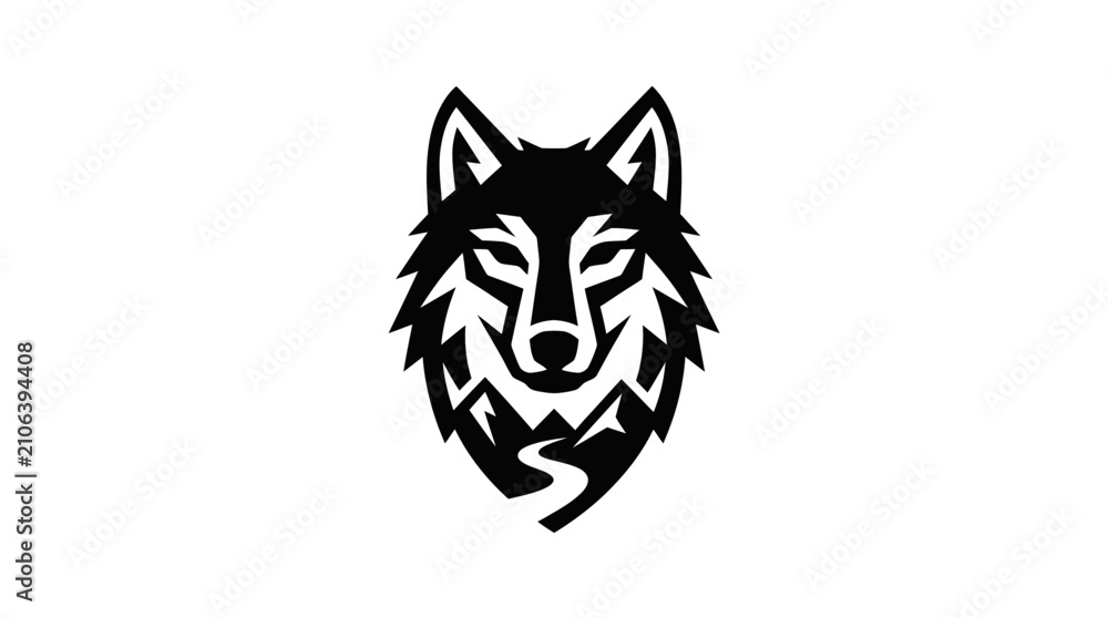 Obraz premium Stylized Wolf Head with Mountain Landscape Inside.