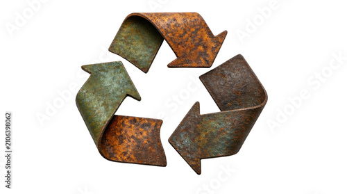 Rusty metal recycling symbol on Transparent Background