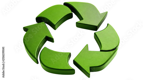 Green recycling arrows symbol rotating on Transparent Background
