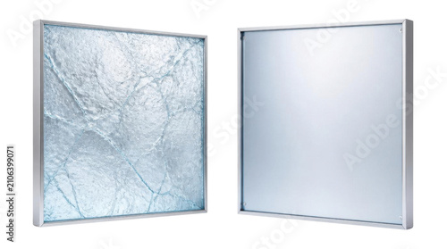 Two square light panels with marble texture and plain surface displayed on Transparent Background