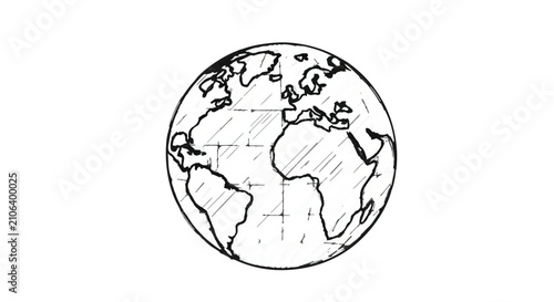 Globe sketch outlines the continents of the world in a simple hand drawn style.