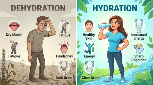 Dehydration and Hydration Effects on Human Health Illustrated.