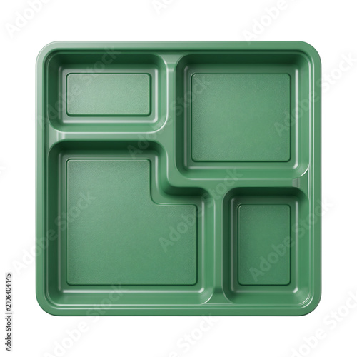 Green plastic compartment food tray isolated on transparent background for meal prep