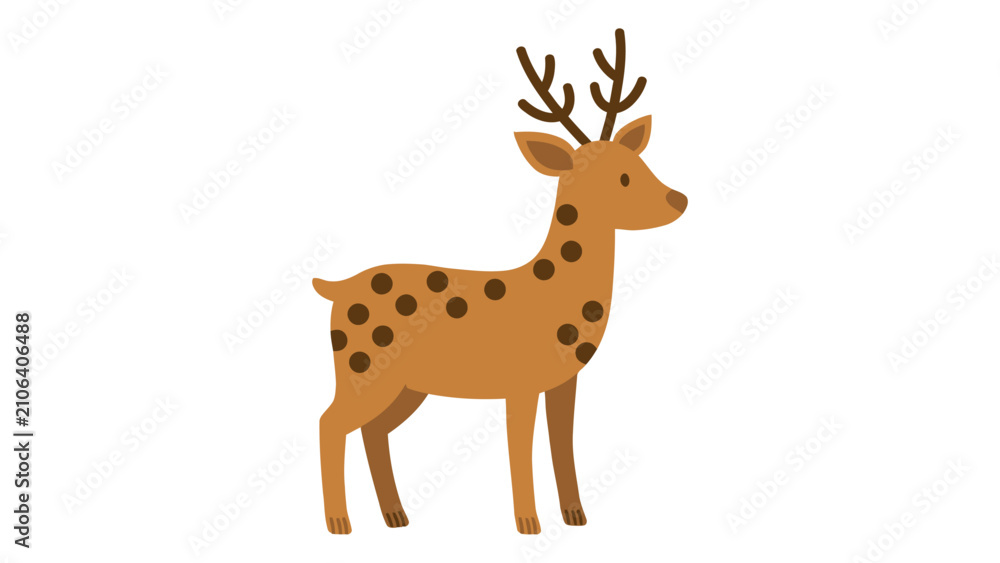 Obraz premium Adorable Brown Fawn Vector Illustration with Antlers and Spots Isolated on White
