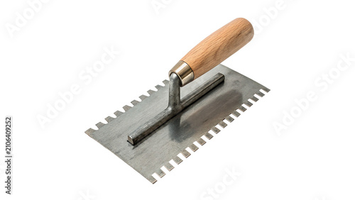 Foto Professional stainless steel notched trowel tile adhesive tool isolated on trans
