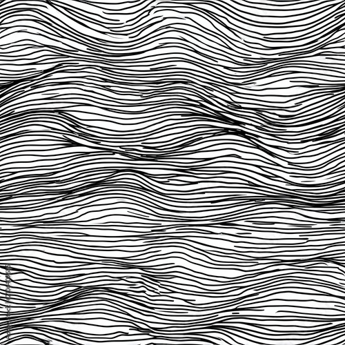 Horizontal organic line art, hand-drawn pencil texture, wavy abstract background, black and white