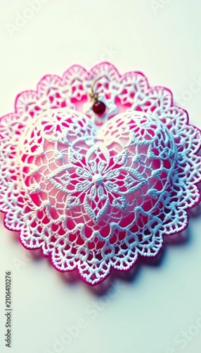 Delicate lace heart adorned with intricate doily patterns, doily design, whimsical