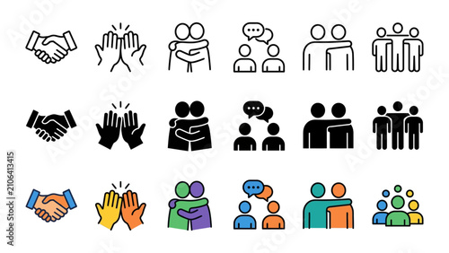 Canvas-taulu Friendship and social interaction icons set with friendship interaction relation