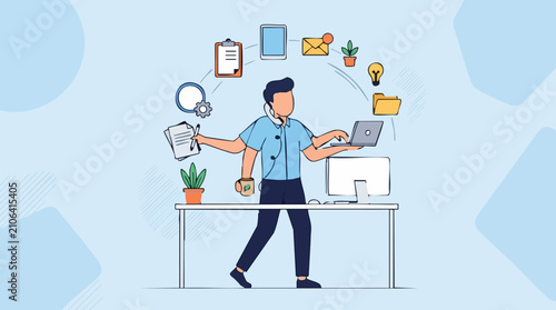 Multitasking business person managing work tasks and responsibilities