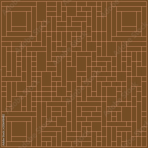 Obraz na plátně Modern seamless geometric pattern featuring an intricate arrangement of interlocking rectangles and square frames in vibrant red with fine beige line accents