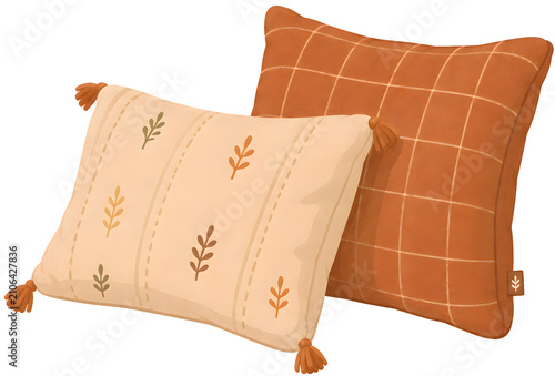 Cozy Autumn Decorative Pillow Set Isolated on Transparent Background