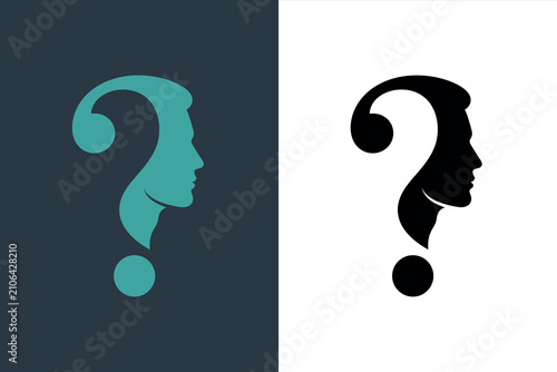 Fotografía A creative vector silhouette of a man's profile combined with a question mark symbol, representing thoughts, curiosity, and mental concepts