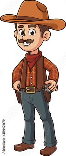 Photos Cartoon happy cowboy character vector illustration