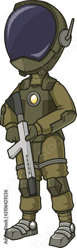 Fotografía Cartoon futuristic soldier in uniform vector illustration