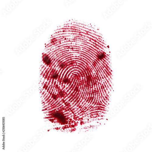 Red bloody fingerprint mark with detail ridges