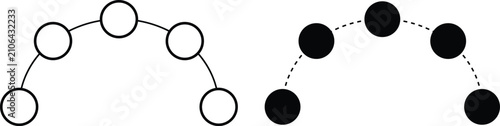Circular connection network diagram with linked nodes and dotted path vector illustration