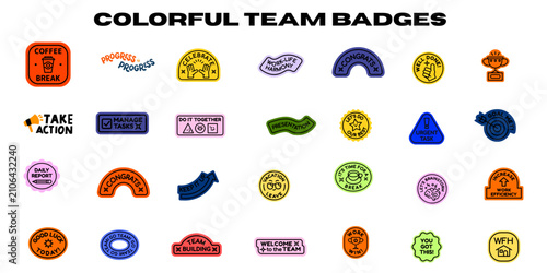 Canvastavla Colorful Teamwork Badges Set, Corporate Office Sticker and Recognition Vectors