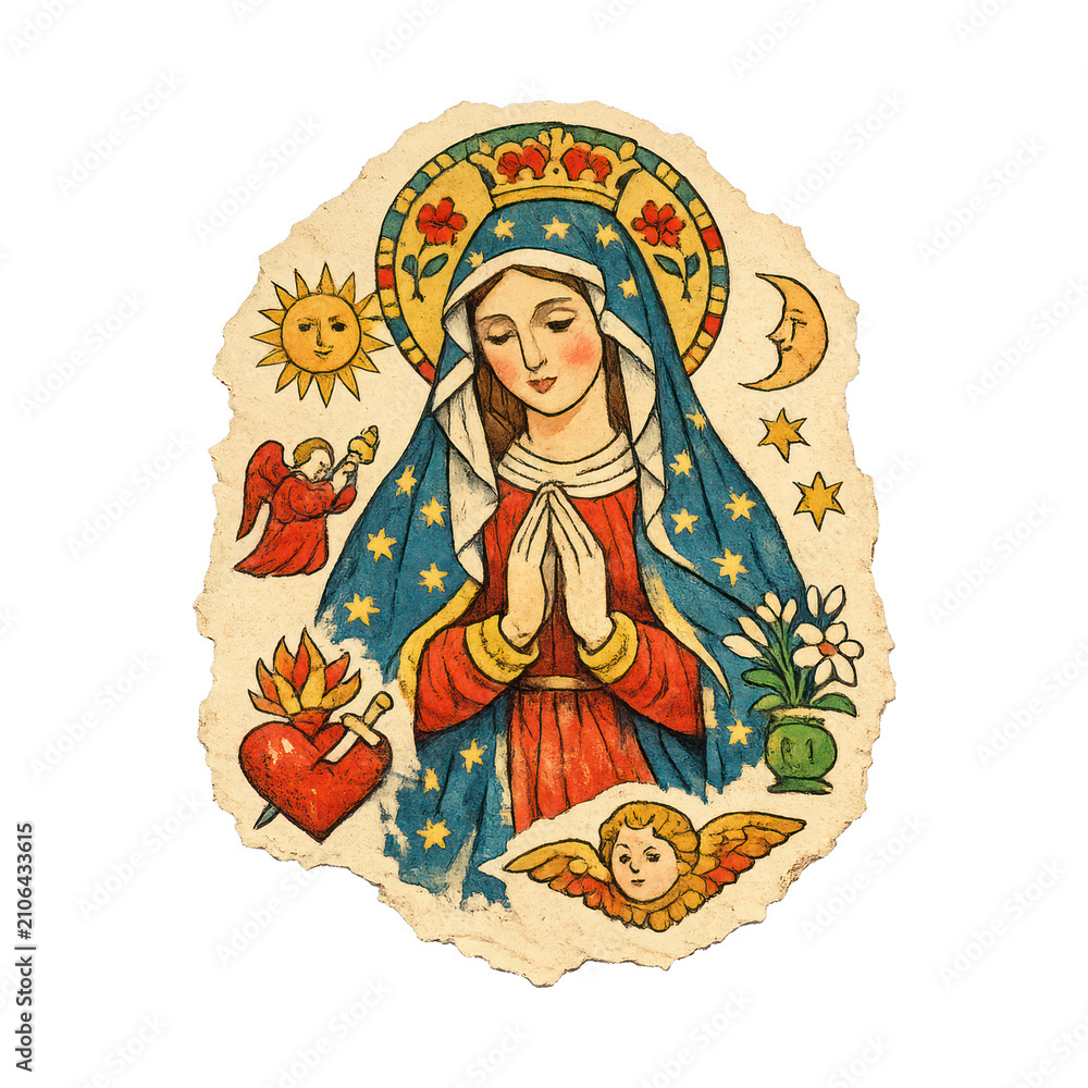 Fototapeta premium PNG Vintage religious icon with symbols.