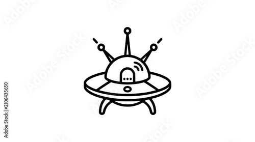 Quadro su tela Retro flying saucer outline icon, UFO spaceship vector illustration