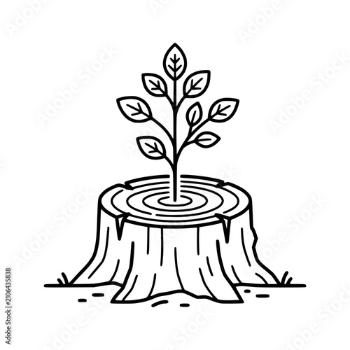 Bild auf Leinwand New Growth Sprouting from Tree Stump Icon