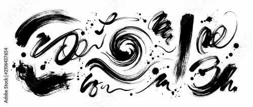 Abstract Black Ink Brush Strokes and Splatters Collection