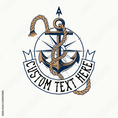 Vintage Nautical Anchor and Compass Maritime Vector Emblem