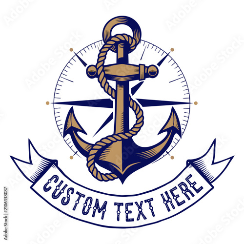 Vintage Nautical Anchor and Compass Maritime Vector Emblem