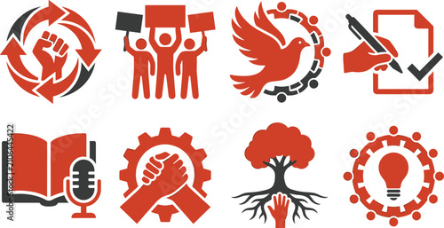 Civil Rights Activism and Social Justice Vector Icon Set for Human Rights Concepts