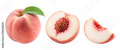 Foto Fresh Peach with Slices and Leaf on Transparent Background