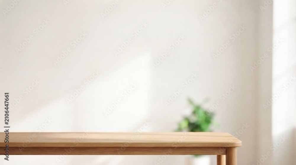 Fototapeta premium Soft natural light bathes a wooden table's edge