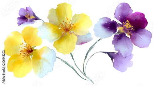 Colorful Watercolor Blumen Branches in Yellow Pink and Purple