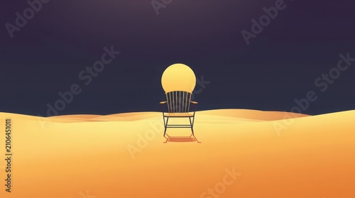 Minimalist chair logo in desert landscape. Geometric furniture icon for creative branding.